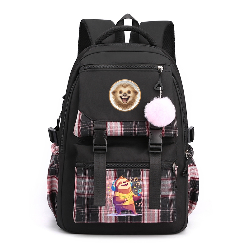 Happy Sloth Nylon School Backpack Book Bag Waterproof Multiple Pockets Gift for Kids
