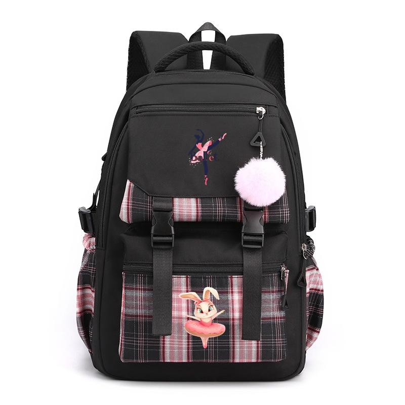 Ballerina Bunny Nylon School Backpack Book Bag Waterproof Multiple Pockets Gift for Kids