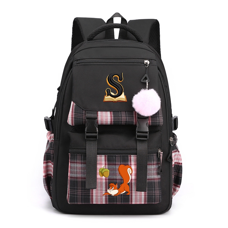 Cute Squirrel Nylon School Backpack Book Bag Waterproof Multiple Pockets Gift for Kids