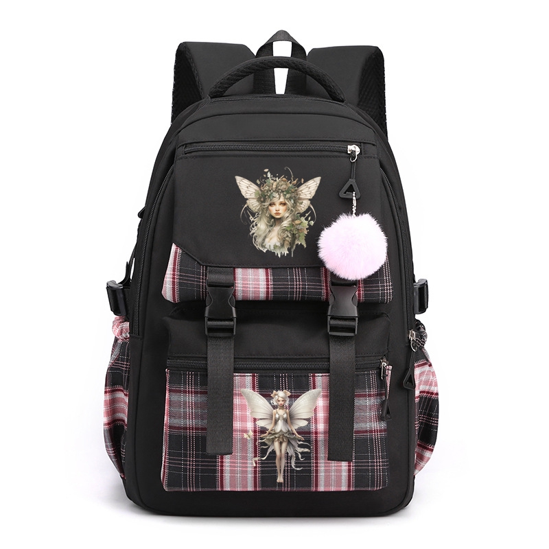 Cute Fairy Nylon School Backpack for Girls Waterproof Multiple Pockets Gift for Kids