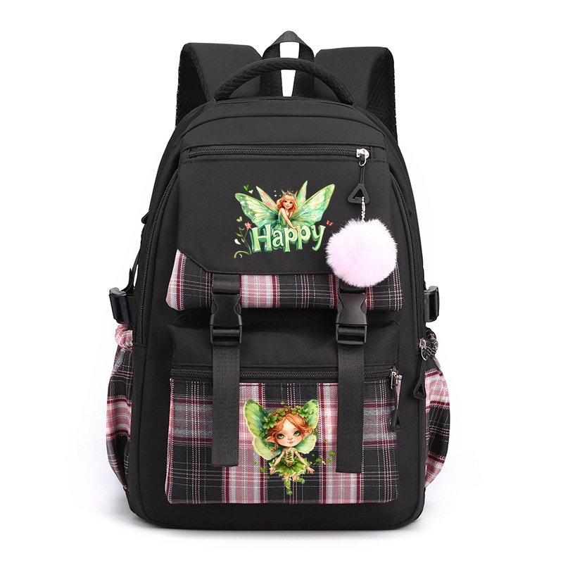 Green Fairy Nylon School Backpack for Girls Waterproof Multiple Pockets Gift for Kids