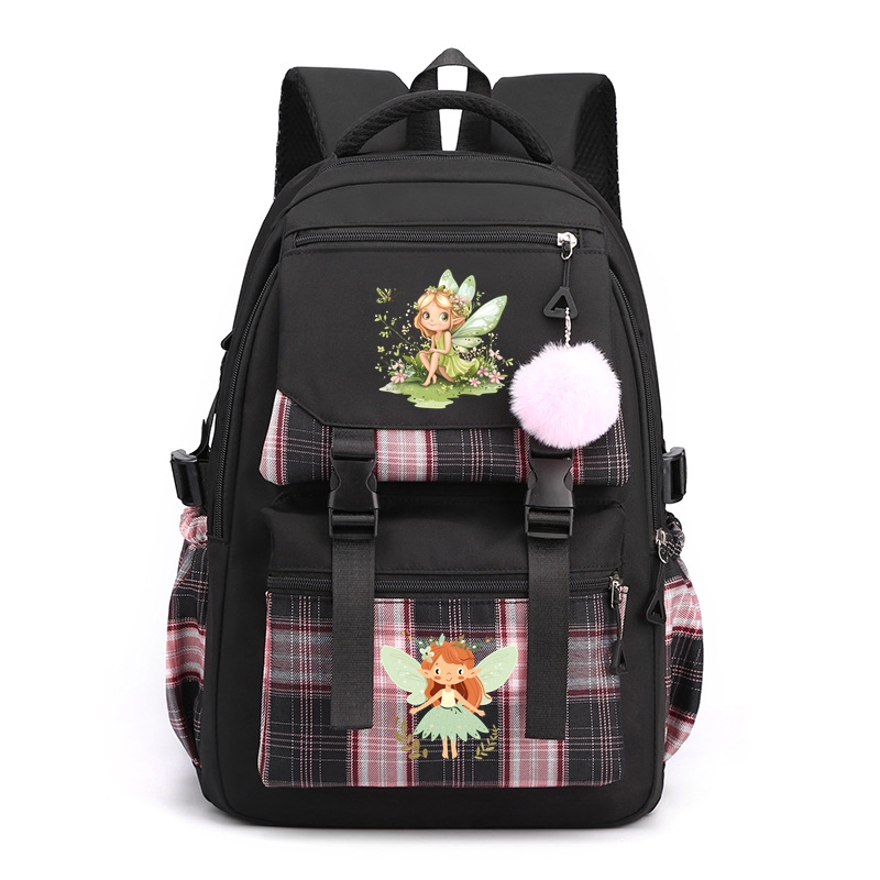 Trendy Fairy Nylon School Backpack for Girls Waterproof Multiple Pockets Gift for Kids