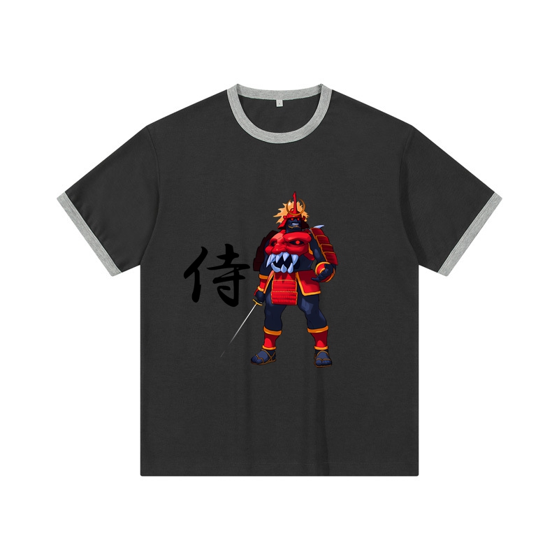 Samurai Cotton Crew Neck T Shirt Drop Shoulder T Shirt with Neckline Casual T Shirt