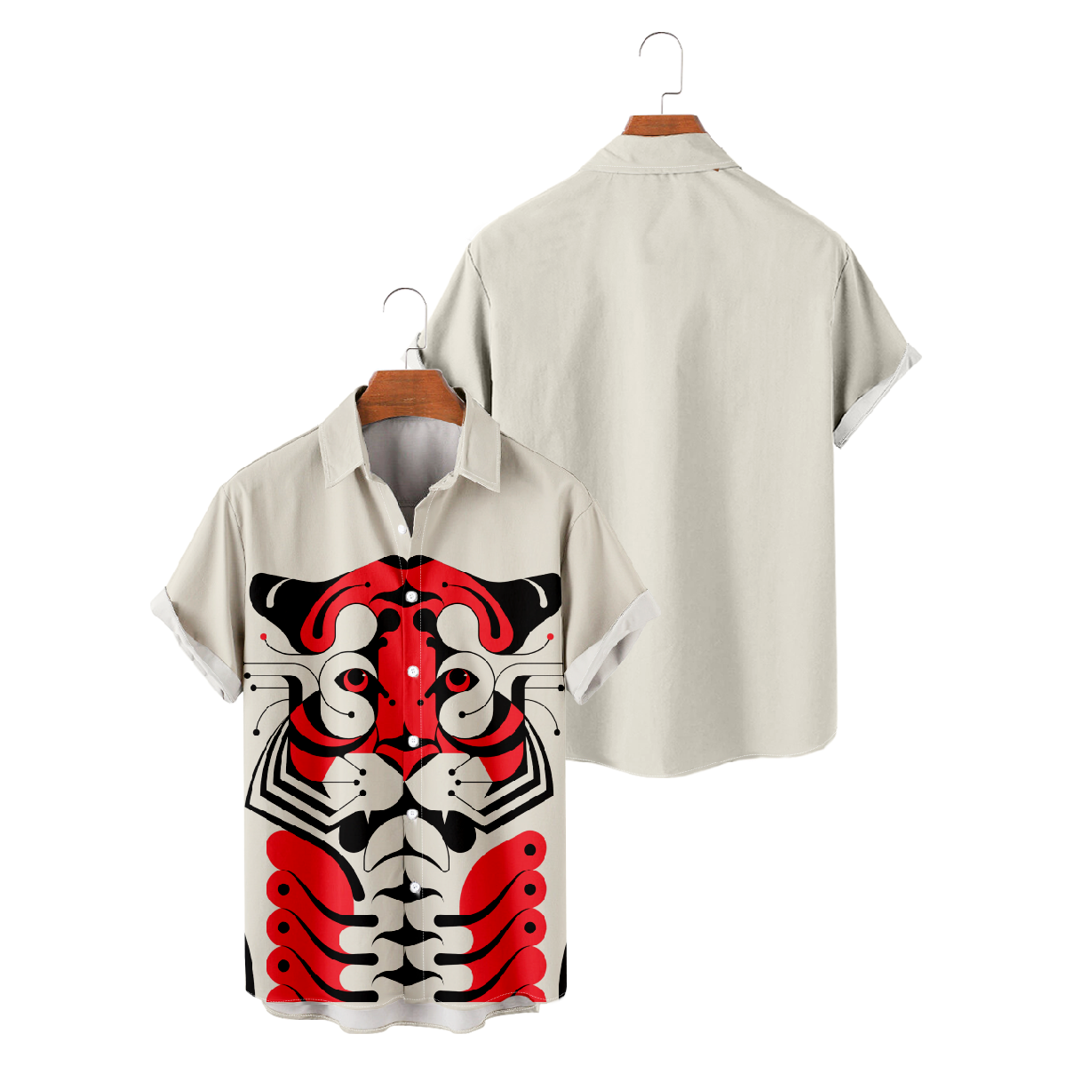 Tiger Print Button Up Shirt for Men Short Sleeve Single Side Print Tops Casual Shirt