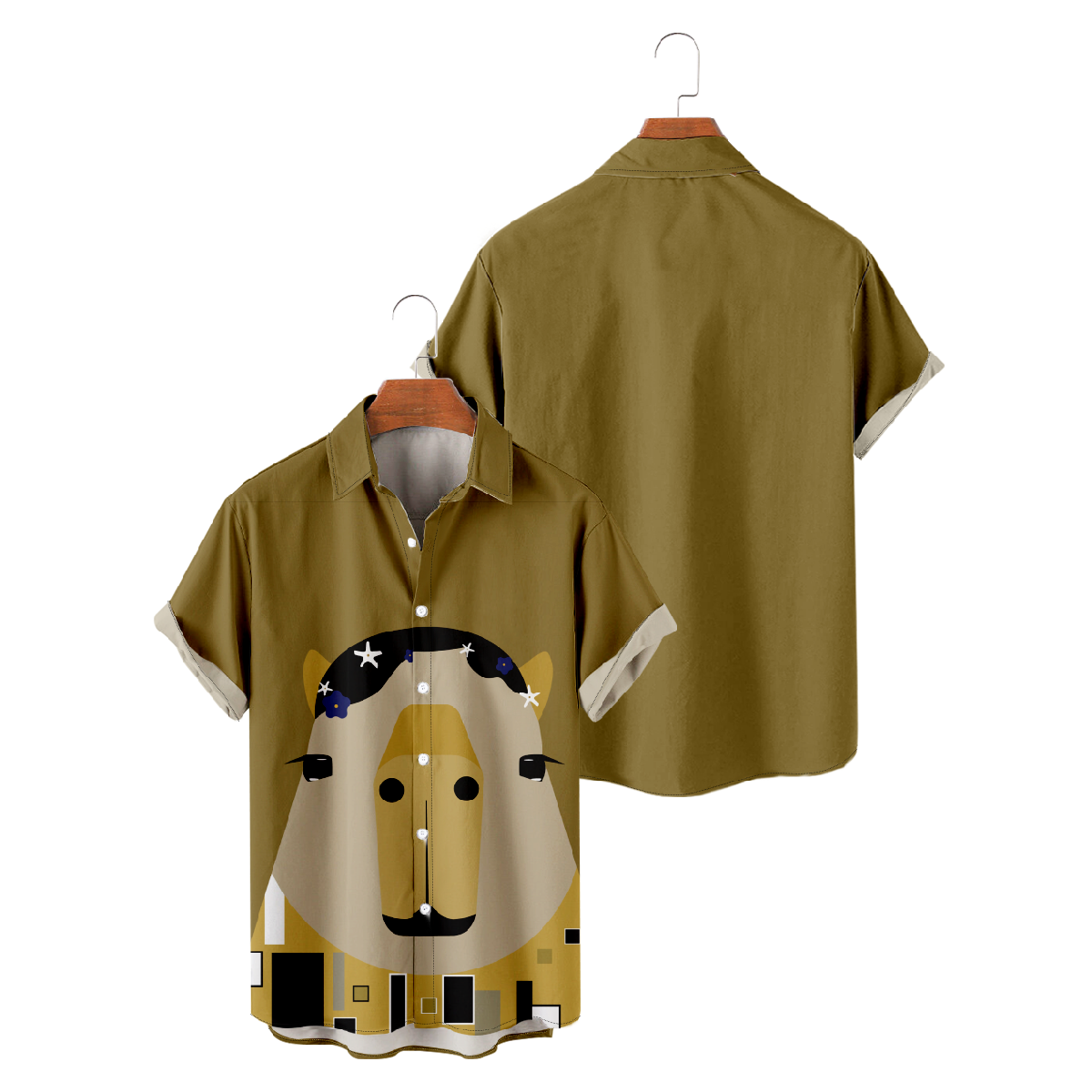 Mens Capybara Shirt Button Up Short Sleeve Shirt Casual Tops Regular Fit