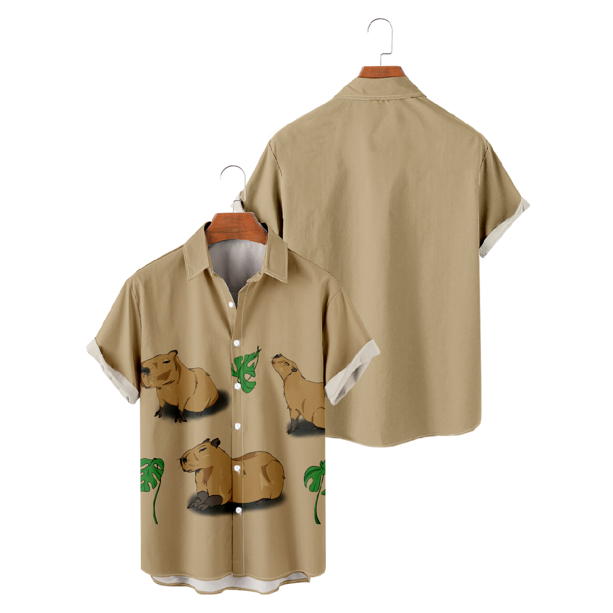Capybara Print Button Shirt Short Sleeve Regular Fit Breathable Tops
