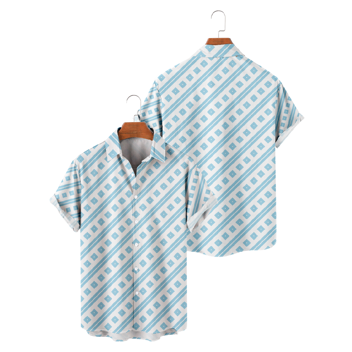 Blue Cube Diagonal Line Pattern Print Button Up Shirt for Men Short Sleeve Shirt Casual 