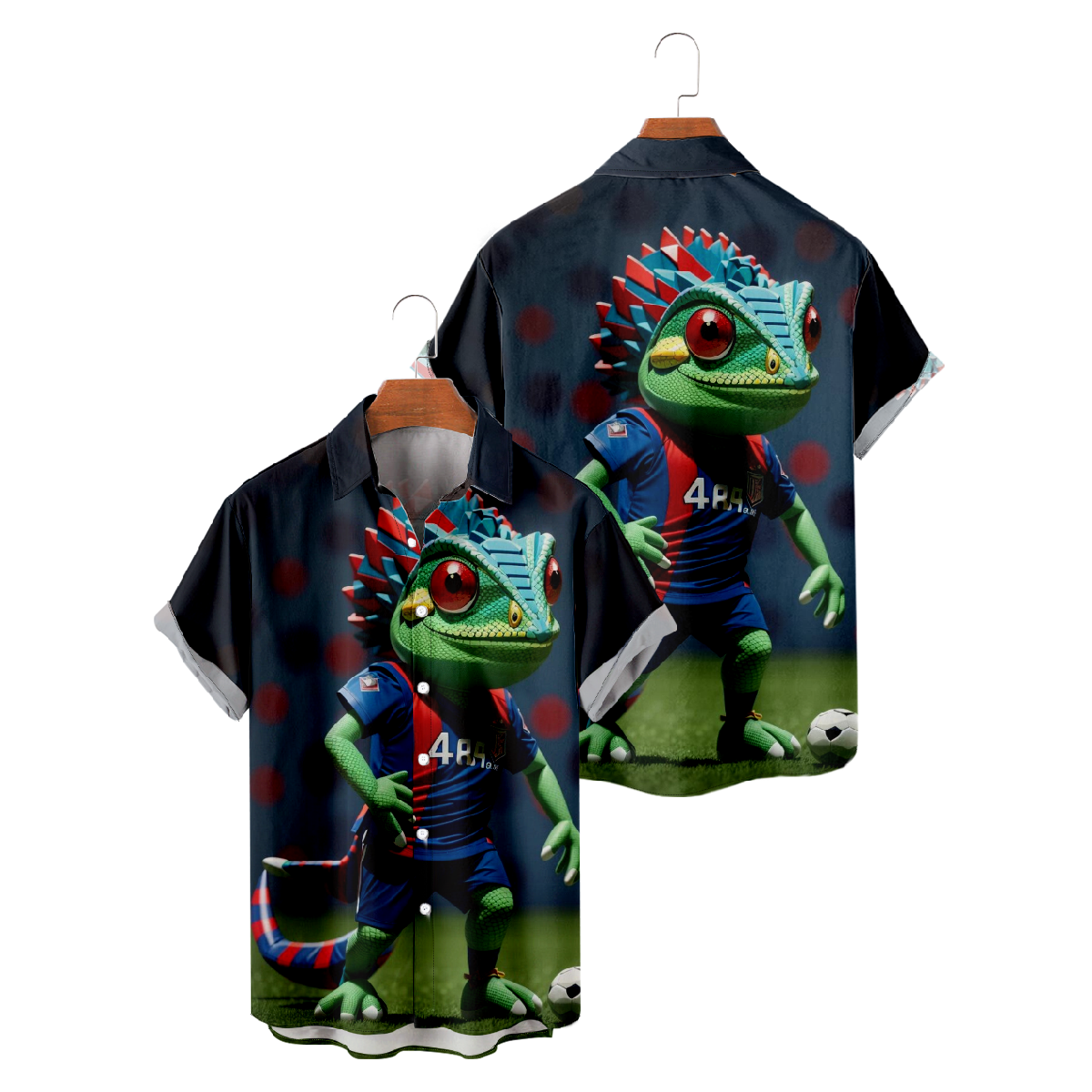 Chameleon Button Up Shirt Hawaiian Shirt Short Sleeve Shirt for Men Chameleon Soccer Player Graphic Print