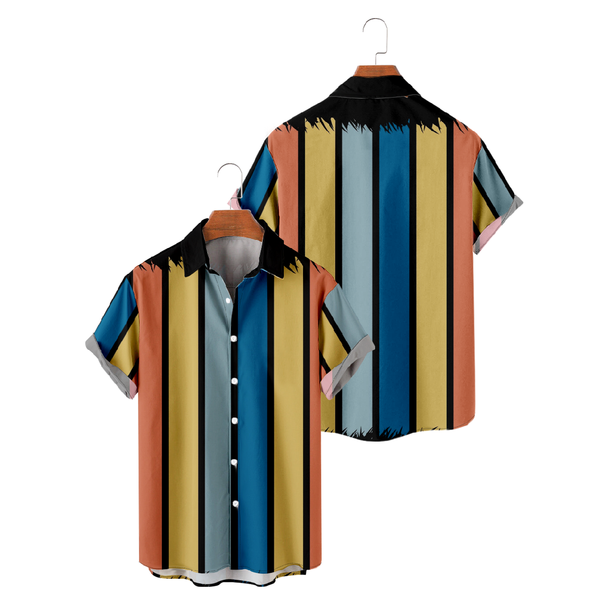 Colorful Striped Button Up Shirt Hawaiian Shirt Short Sleeve Shirt for Men 