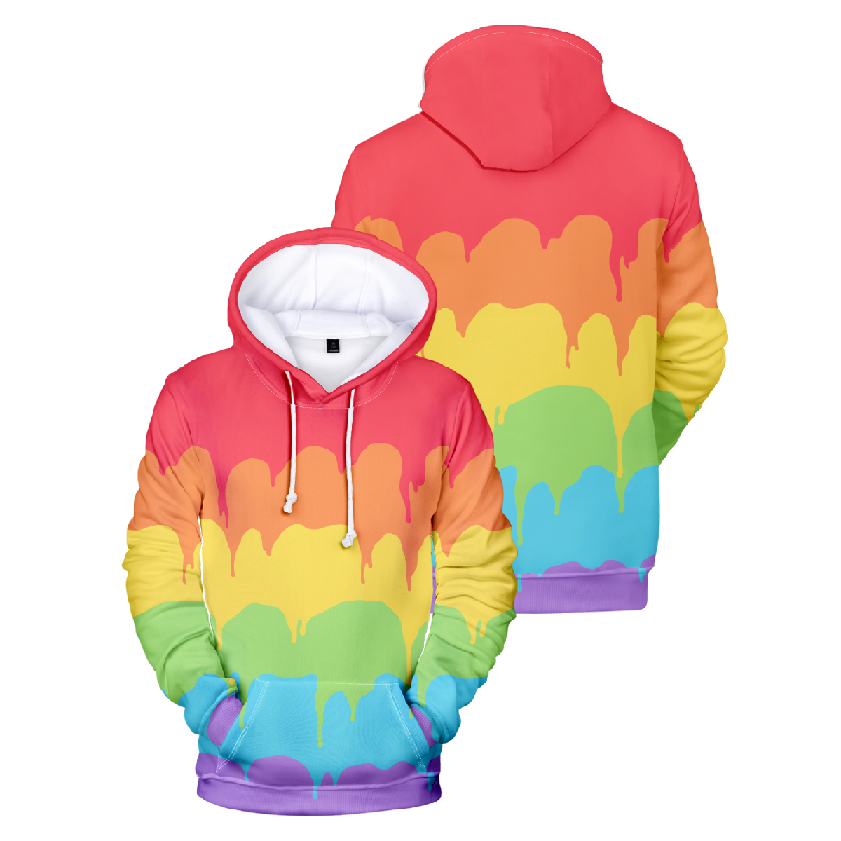 Adult Rainbow Drops Hoodie Allover Print Pullover Rainbow Print Tops Unisex 