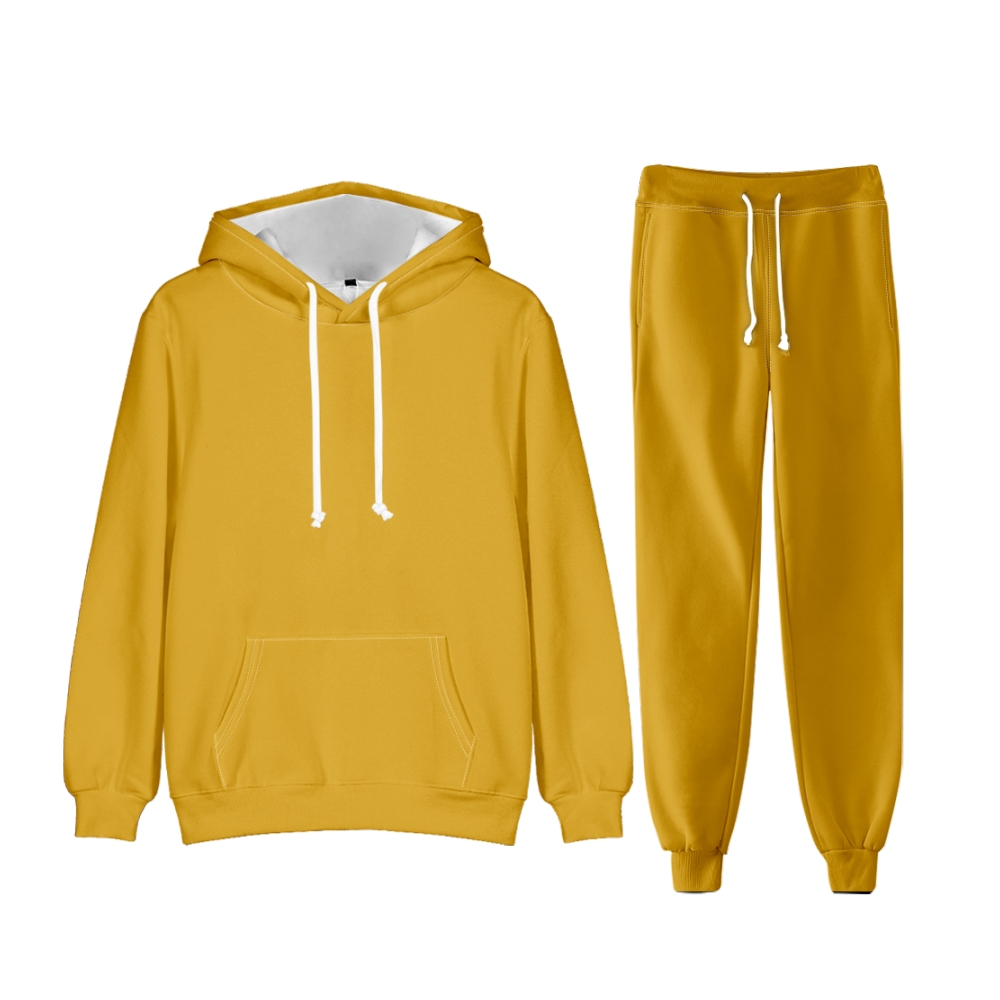 Goldenrod Long Sleeve Pullover Hoodie and Jogger Pants Plain Goldenrod Outfit 2 Pieces Suit Unisex Clothing for Adult