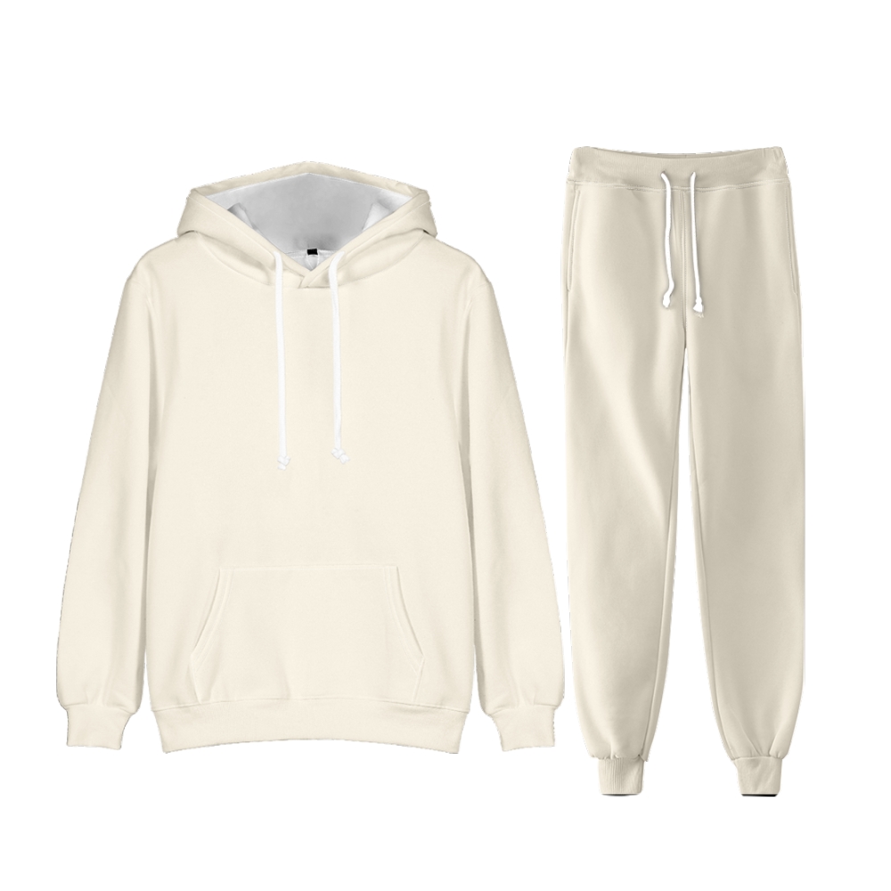 Old Lace White Long Sleeve Pullover Hoodie and Jogger Pants Plain Old Lace White Outfit 2 Pieces Suit Unisex Clothing for Adult