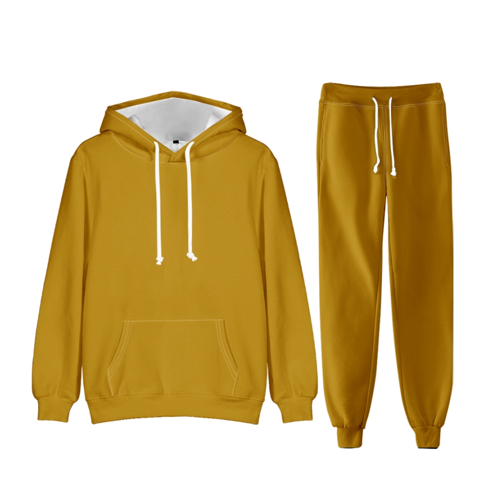 Dark Goldenrod Long Sleeve Pullover Hoodie and Jogger Pants Plain Dark Goldenrod Outfit 2 Pieces Suit Unisex Clothing for Adult