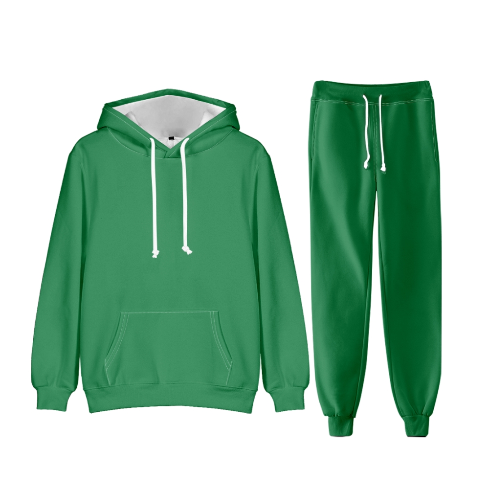Sea Green Long Sleeve Pullover Hoodie and Jogger Pants Plain Sea Green Outfit 2 Pieces Suit Unisex Clothing for Adult