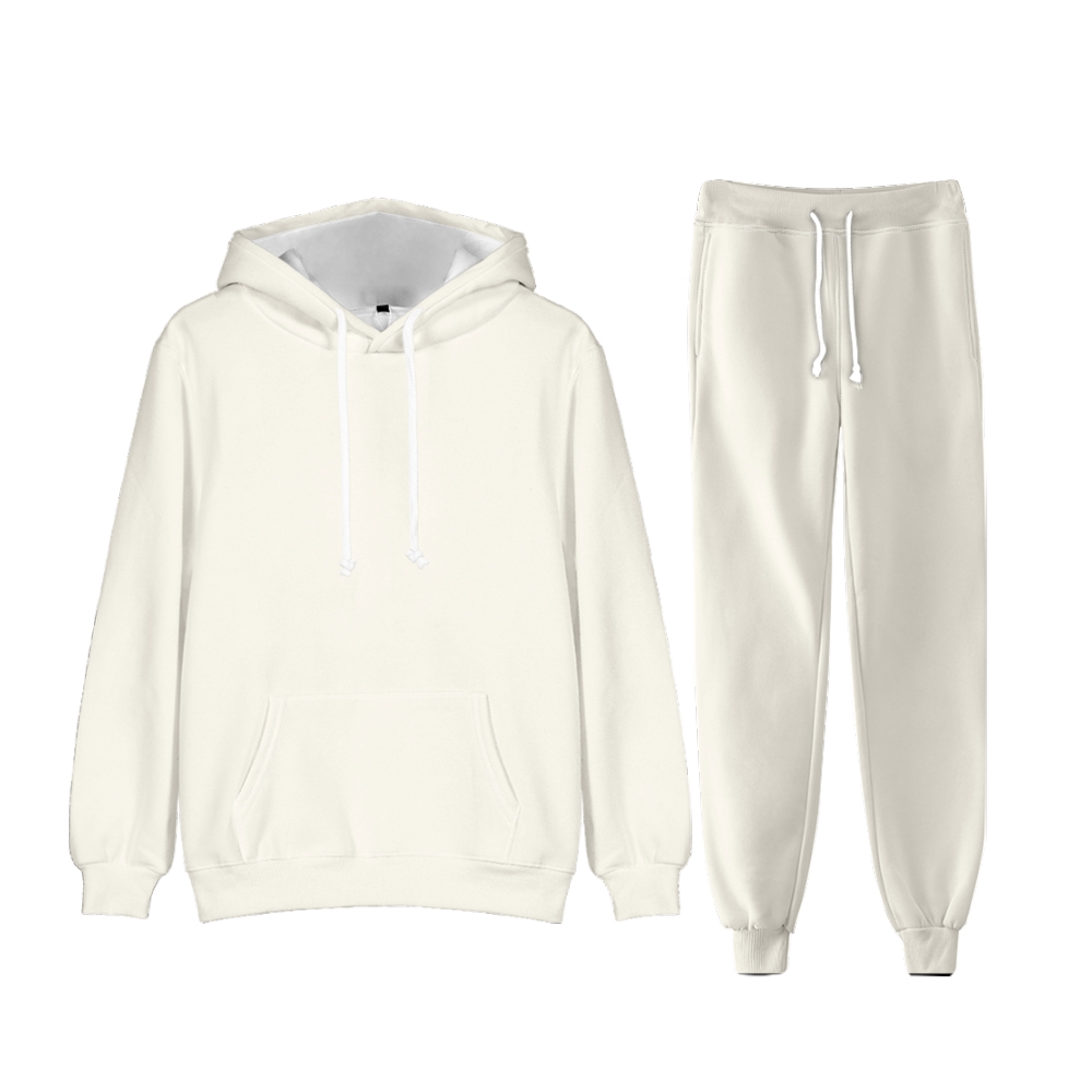 Floral White Long Sleeve Pullover Hoodie and Jogger Pants Plain Floral White Outfit 2 Pieces Suit Unisex Clothing for Adult