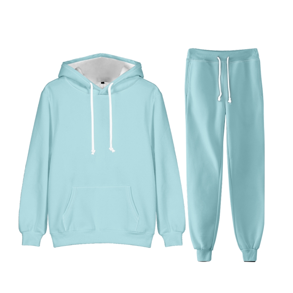 Powder Blue Long Sleeve Pullover Hoodie and Jogger Pants Plain Powder Blue Outfit 2 Pieces Suit Unisex Clothing for Adult