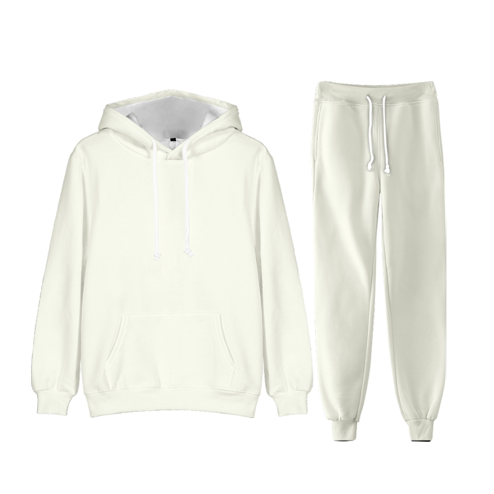 Ivory White Long Sleeve Pullover Hoodie and Jogger Pants Plain Ivory White Outfit 2 Pieces Suit Unisex Clothing for Adult