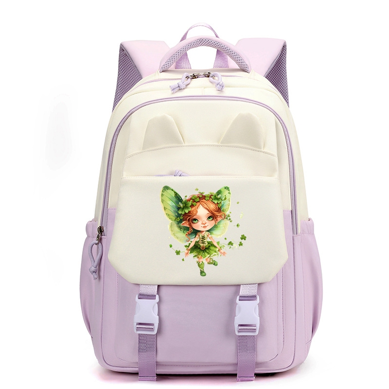 Green Fairy Cartoon School Backpack for Girls 35L Book Bag Waterproof Multiple Compartments Ideal Gifts