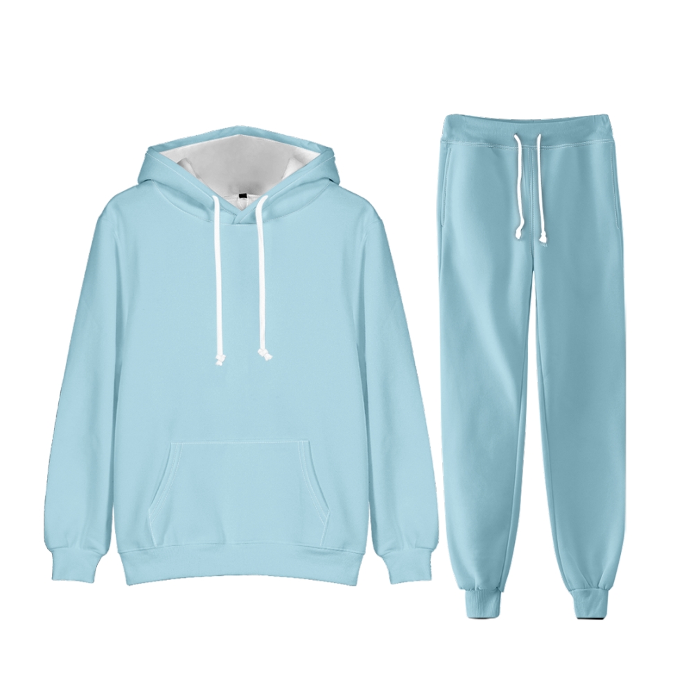 Light Blue Long Sleeve Pullover Hoodie and Jogger Pants Plain Light Blue Outfit 2 Pieces Suit Unisex Clothing for Adult