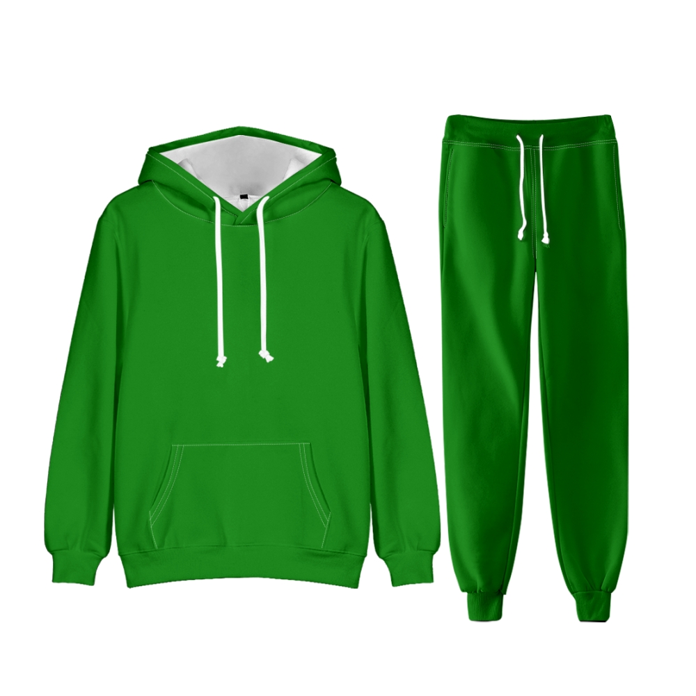 Green Long Sleeve Pullover Hoodie and Jogger Pants Plain Green Outfit 2 Pieces Suit Unisex Clothing for Adult