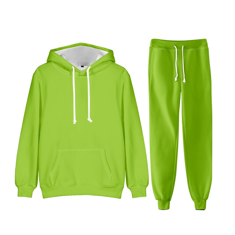 Yellow Green Long Sleeve Pullover Hoodie and Jogger Pants Plain Yellow Green Outfit 2 Pieces Suit Unisex Clothing for Adult