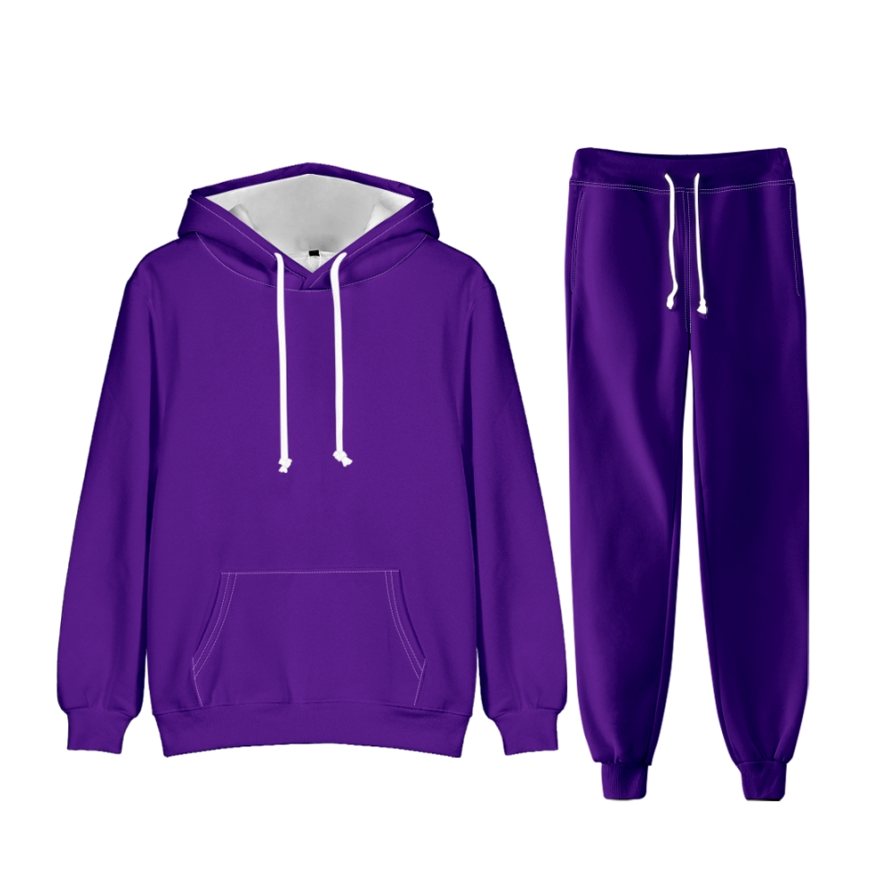 Indigo Purple Long Sleeve Pullover Hoodie and Jogger Pants Plain Indigo Purple Outfit 2 Pieces Suit Unisex Clothing for Adult