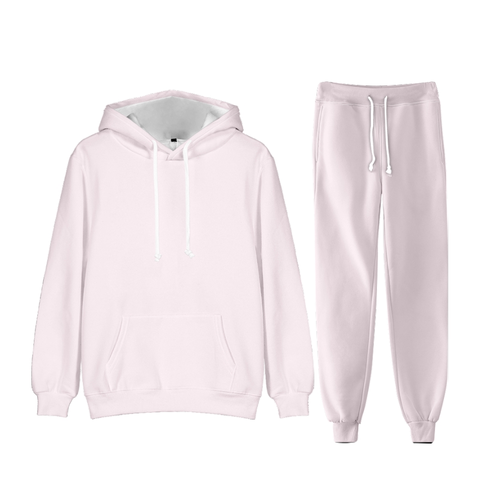 Lavender Blush White Long Sleeve Pullover Hoodie and Jogger Pants Plain Lavender Blush White Outfit 2 Pieces Suit Unisex Clothing for Adult