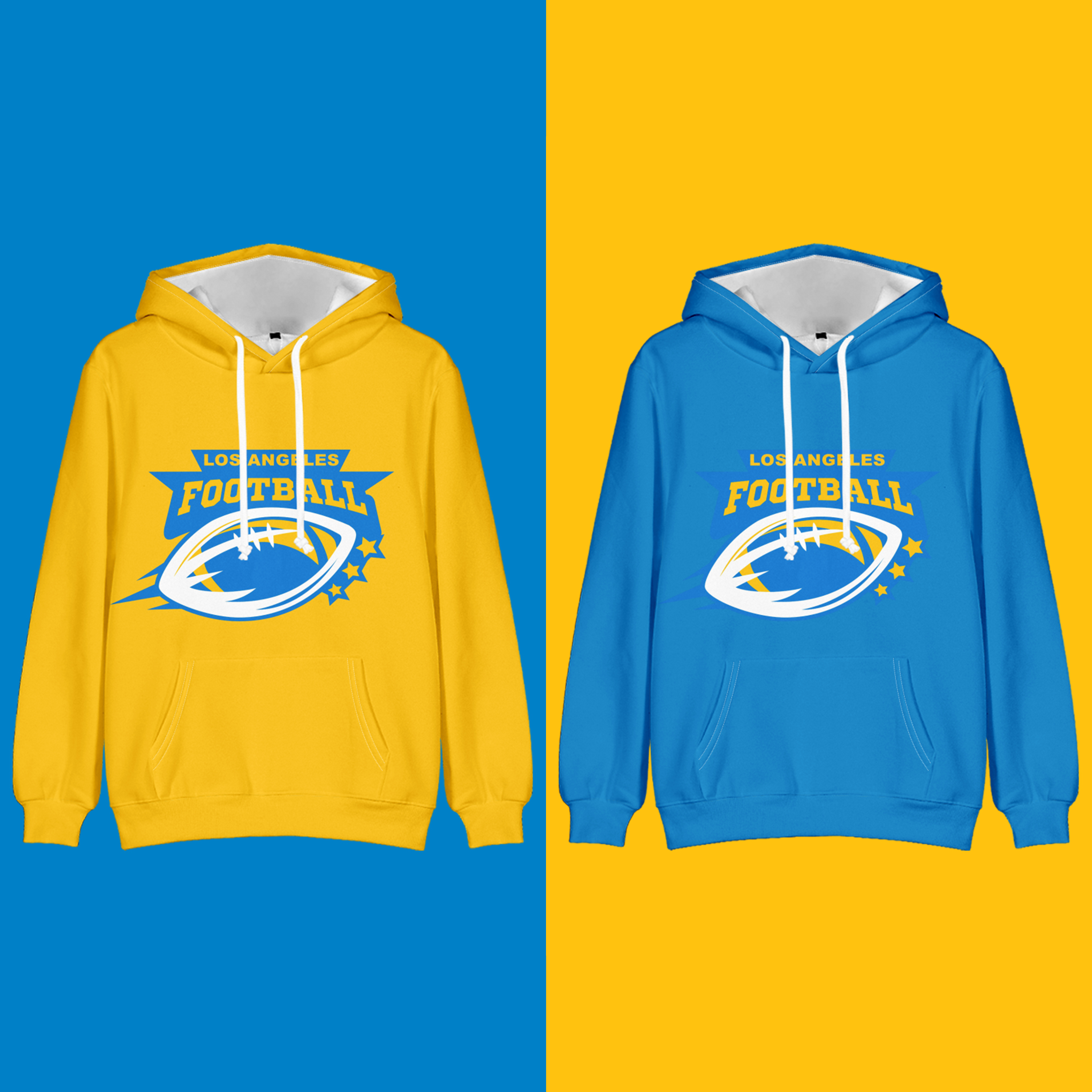 Los Angeles American Football Long Sleeve Pullover Hoodie with Kangaroo Pocket 2 Piece Combo