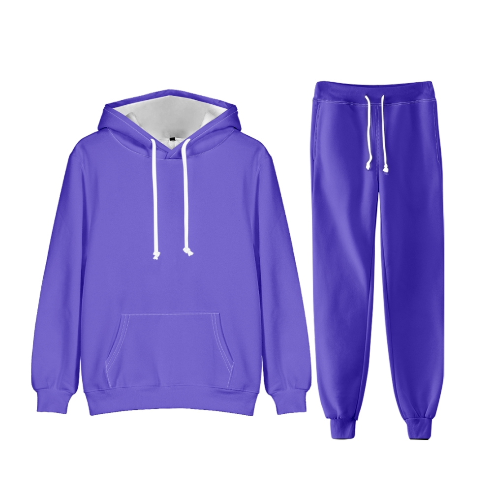 Slate Blue Long Sleeve Pullover Hoodie and Jogger Pants Plain Slate Blue Outfit 2 Pieces Suit Unisex Clothing for Adult