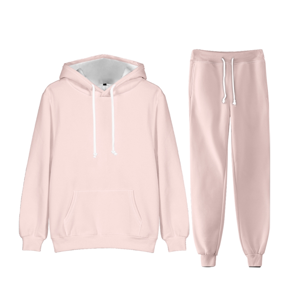 Misty Rose White Long Sleeve Pullover Hoodie and Jogger Pants Plain Misty Rose White Outfit 2 Pieces Suit Unisex Clothing for Adult