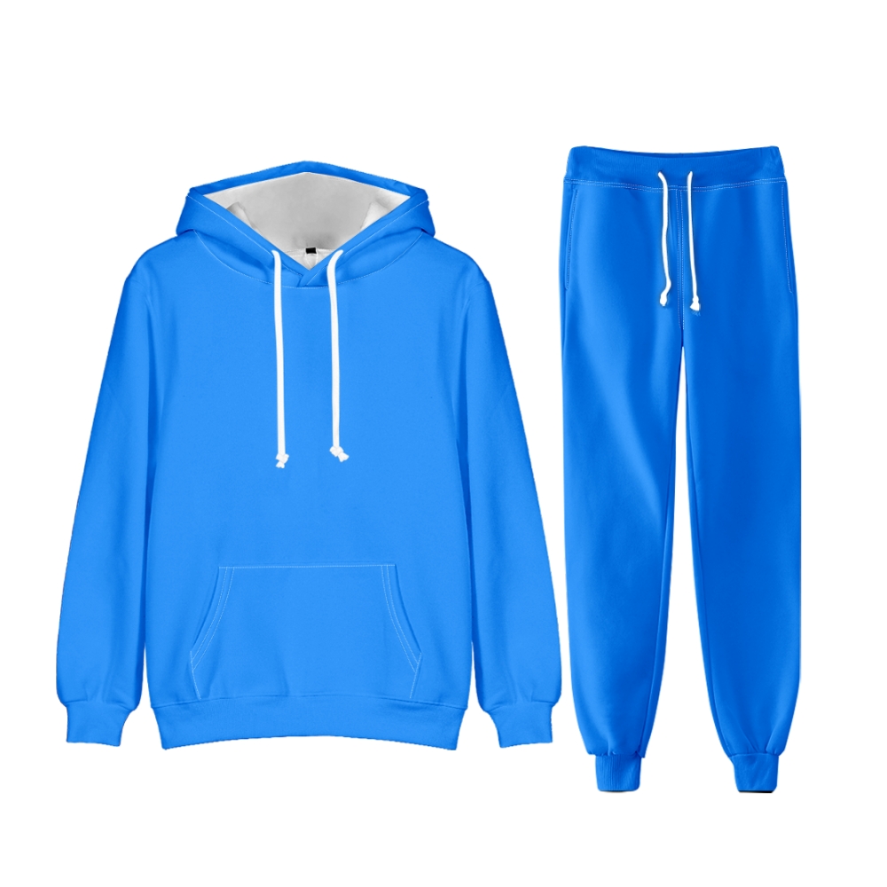 Dodger Blue Long Sleeve Pullover Hoodie and Jogger Pants Plain Dodger Blue Outfit 2 Pieces Suit Unisex Clothing for Adult