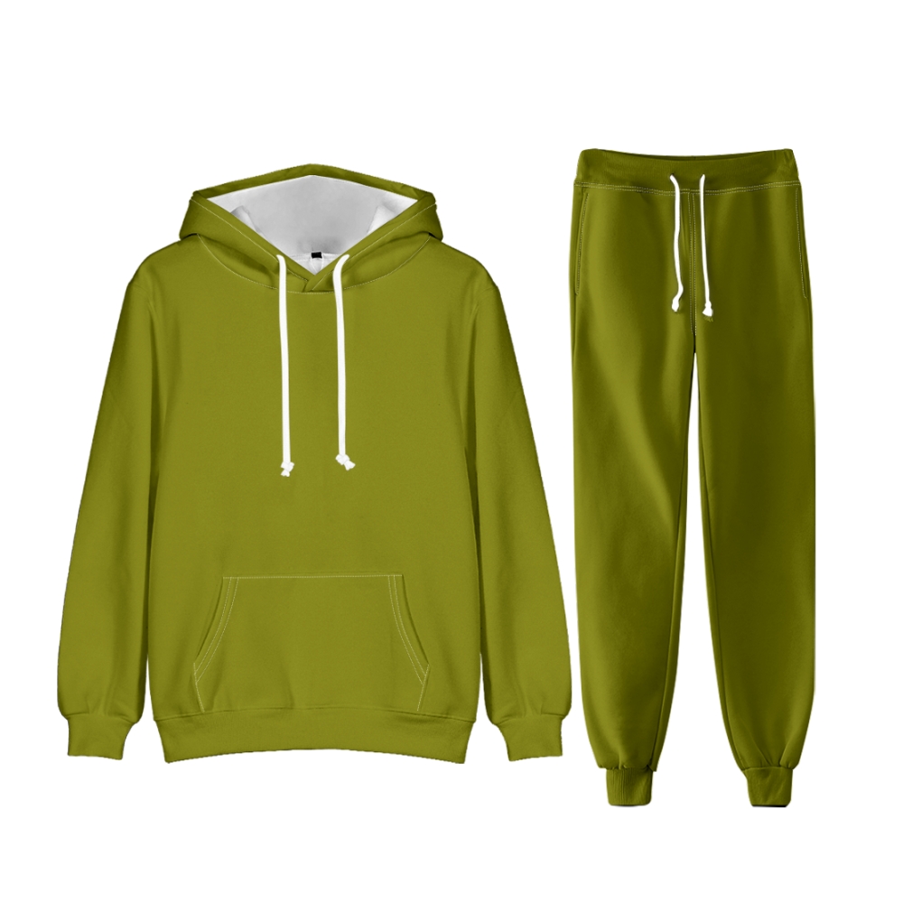 Olive Green Long Sleeve Pullover Hoodie and Jogger Pants Plain Olive Green Outfit 2 Pieces Suit Unisex Clothing for Adult