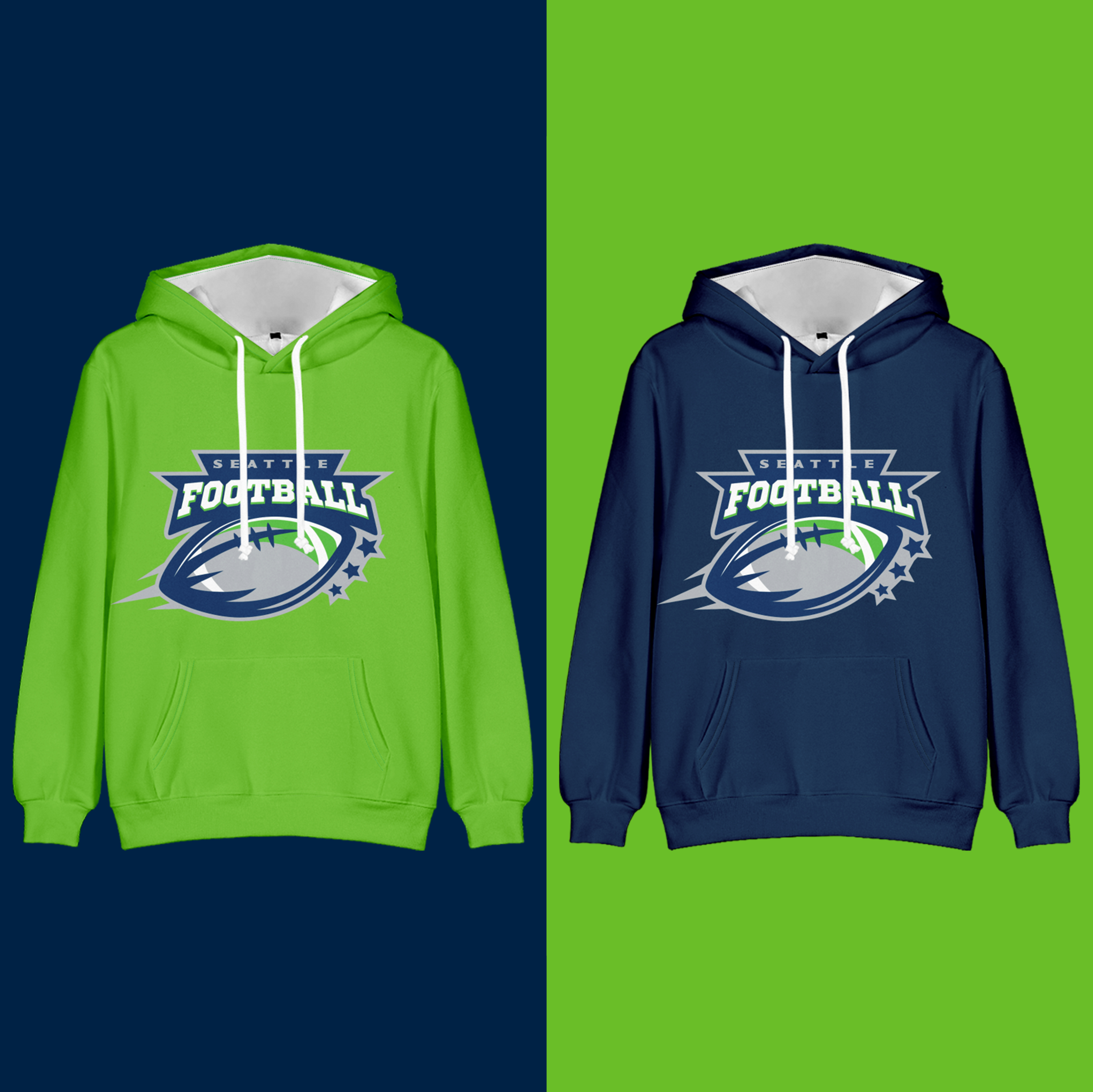 Seattle American Football Long Sleeve Pullover Hoodie with Kangaroo Pocket 2 Piece Combo