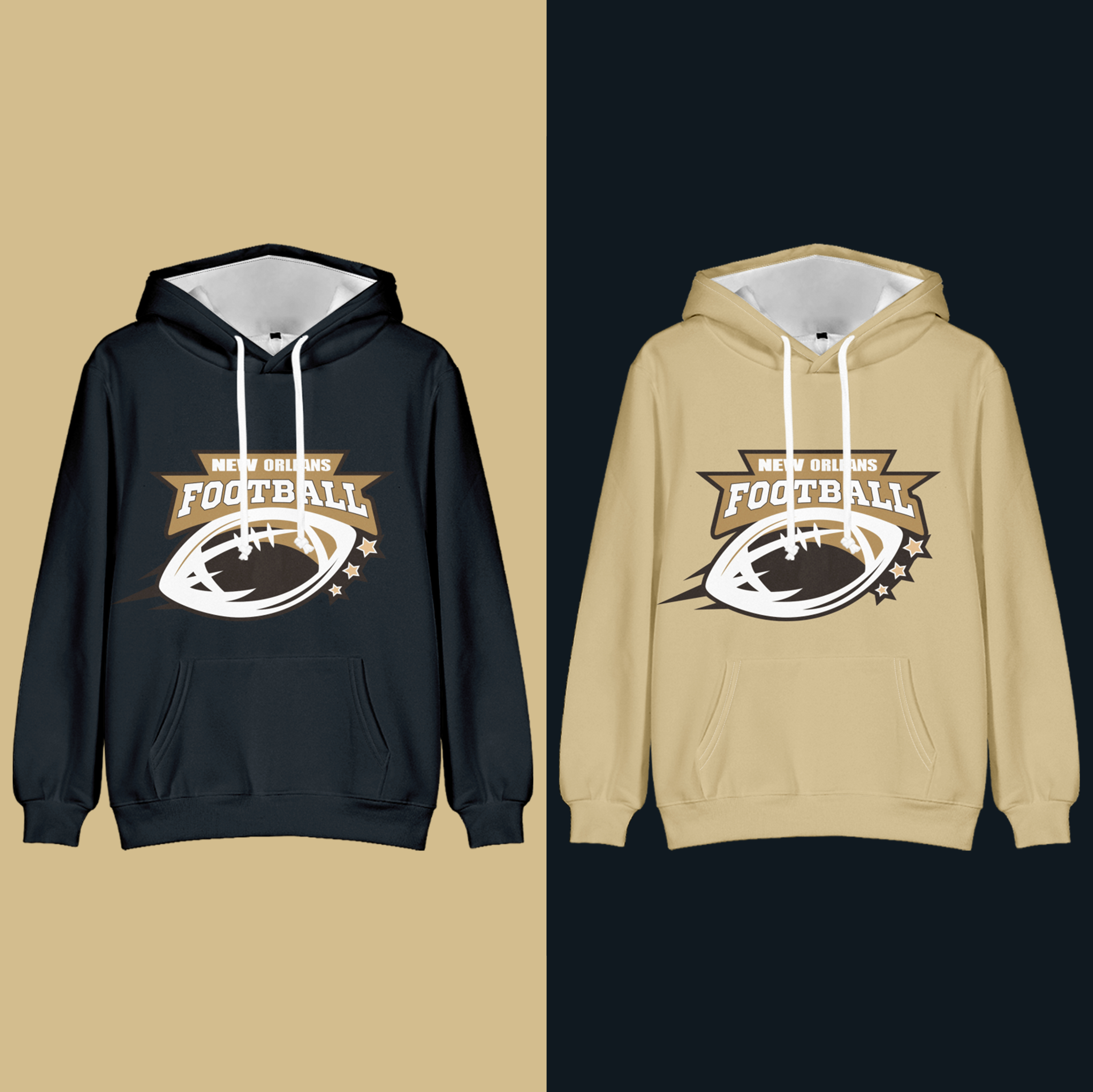 New Orleans American Football Long Sleeve Pullover Hoodie with Kangaroo Pocket 2 Piece Combo