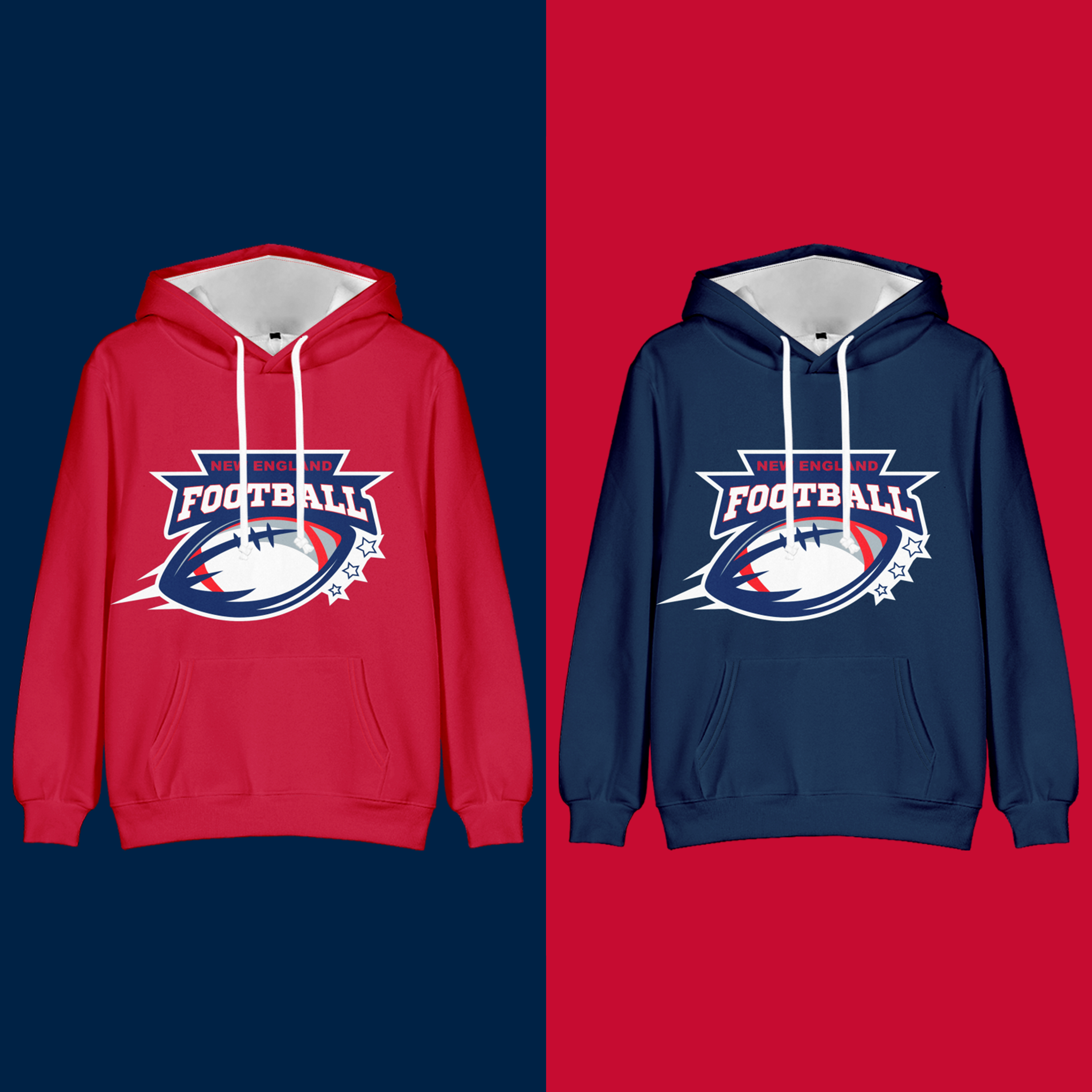 New England American Football Long Sleeve Pullover Hoodie with Kangaroo Pocket 2 Piece Combo