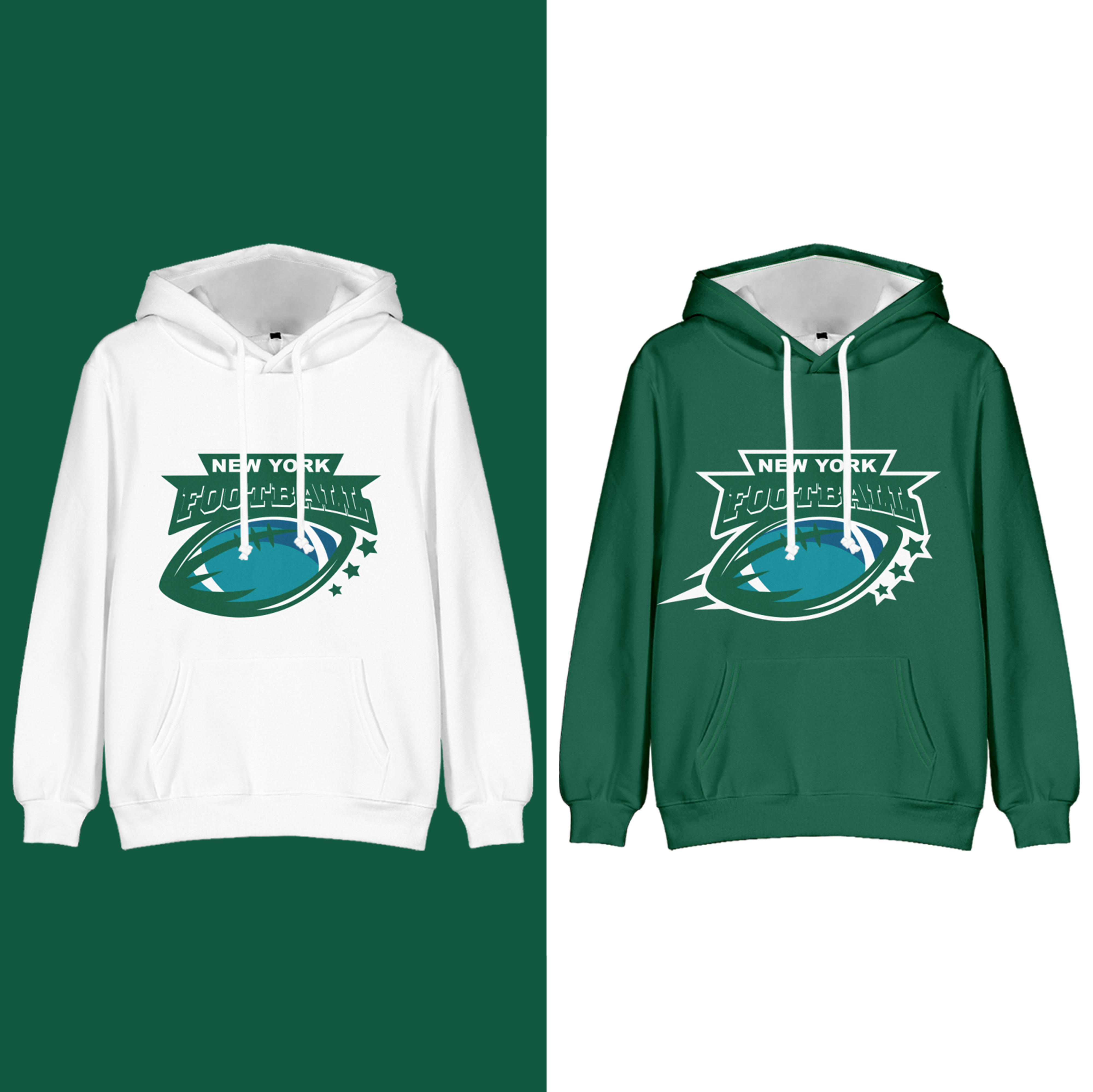 New York American Football Long Sleeve Pullover Hoodie with Kangaroo Pocket 2 Piece Combo