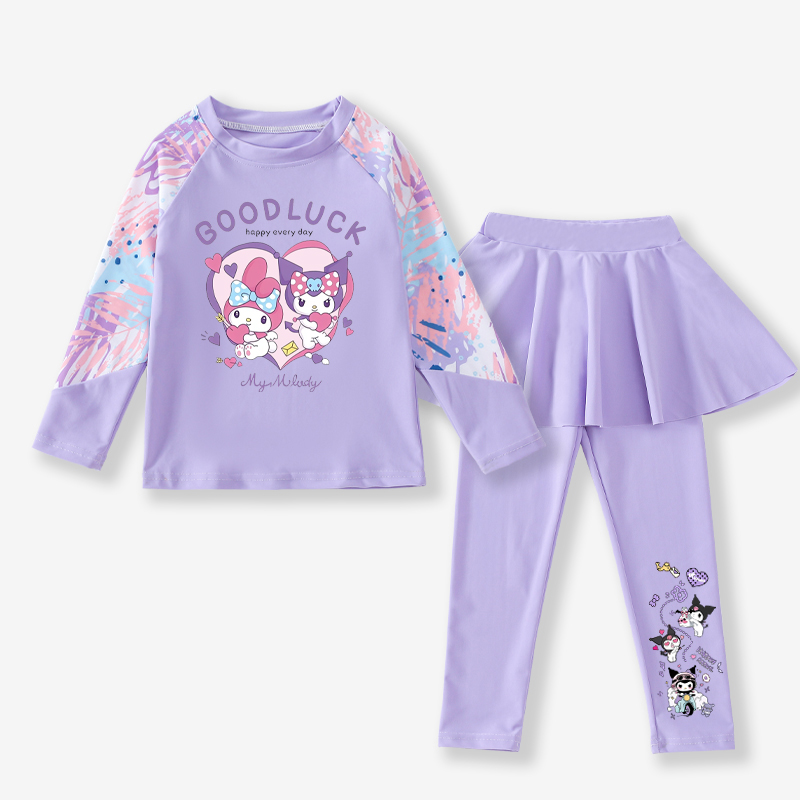 Kid's Kuromi Long Sleeve Swimsuits Girl's Kuromi Swimsuits Trendy Kid's Swimwear