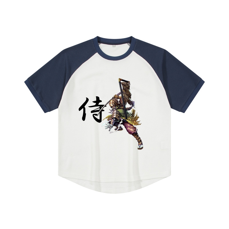 Samurai Raglan Short Sleeve Drop Shoulder T Shirt for Men Crew Neck Cotton T Shirt Casual T Shirt