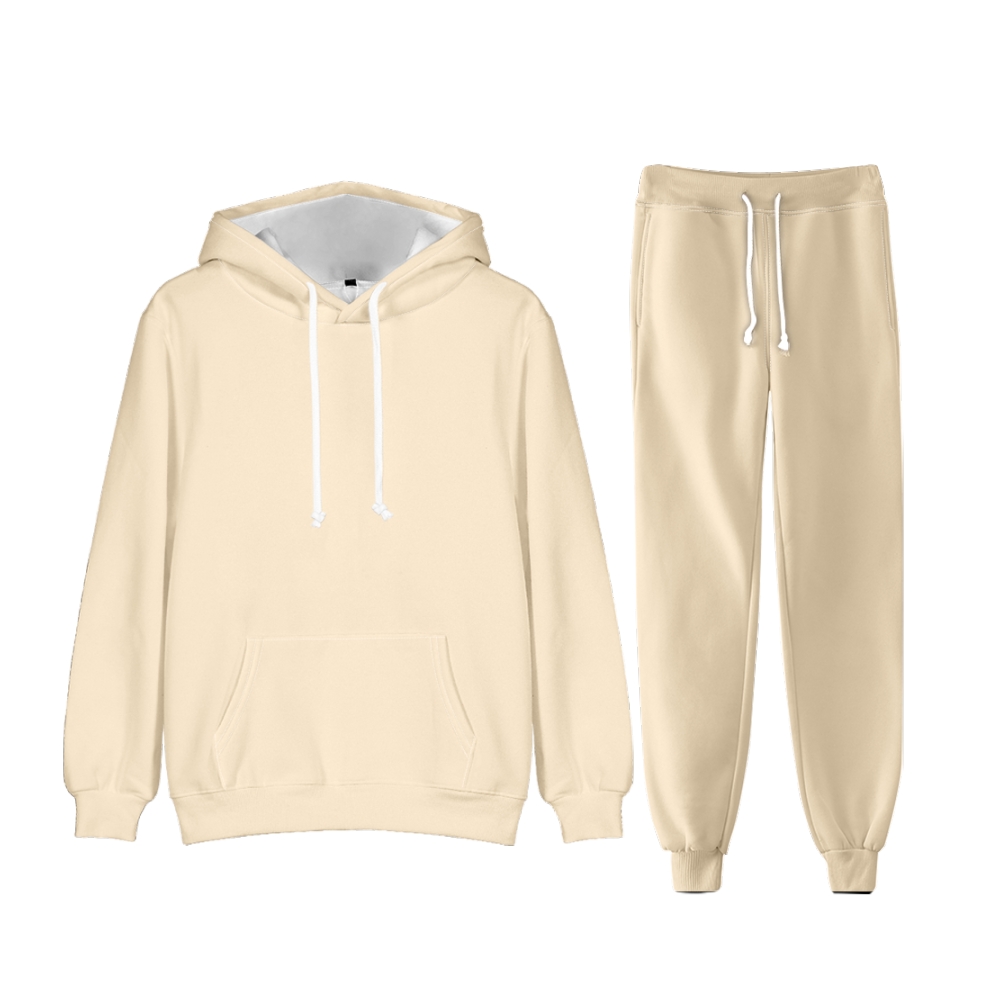 Blanched Almond Brown Long Sleeve Pullover Hoodie and Jogger Pants Plain Blanched Almond Brown Outfit 2 Pieces Suit Unisex Clothing for Adult