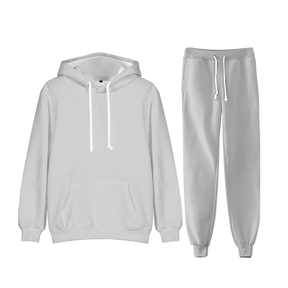 Light Gray Long Sleeve Pullover Hoodie and Jogger Pants Plain Light Gray Outfit 2 Pieces Suit Unisex Clothing for Adult