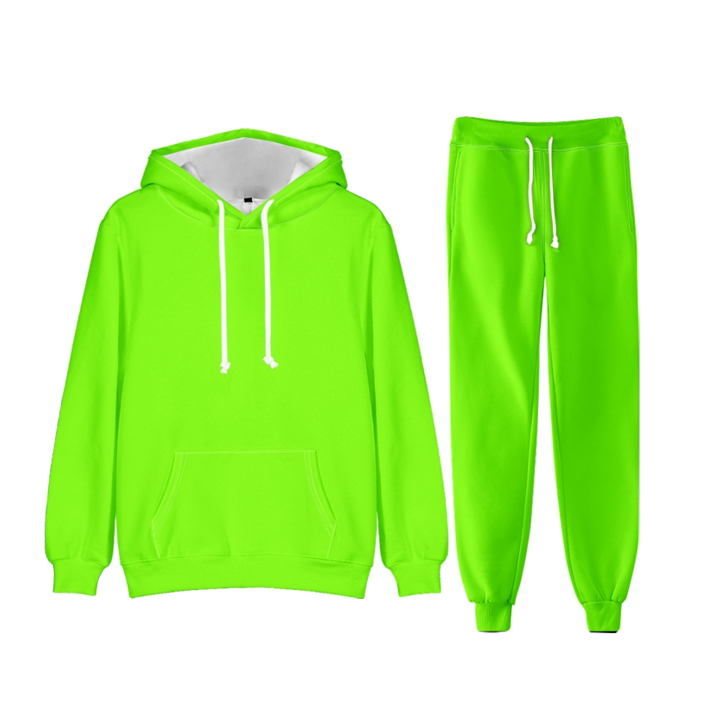 Chartreuse Green Long Sleeve Pullover Hoodie and Jogger Pants Plain Chartreuse Green Outfit 2 Pieces Suit Unisex Clothing for Adult