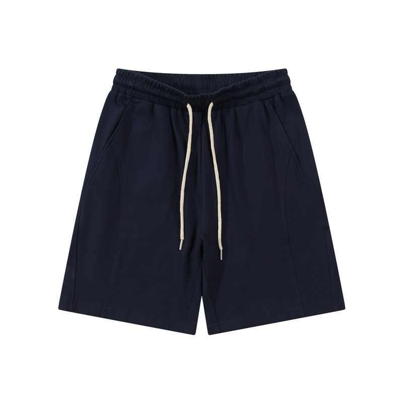 Men's Dark Blue Drawstring Casual Shorts with Elastic Waistband Loose Shorts Autumn Casual Shorts