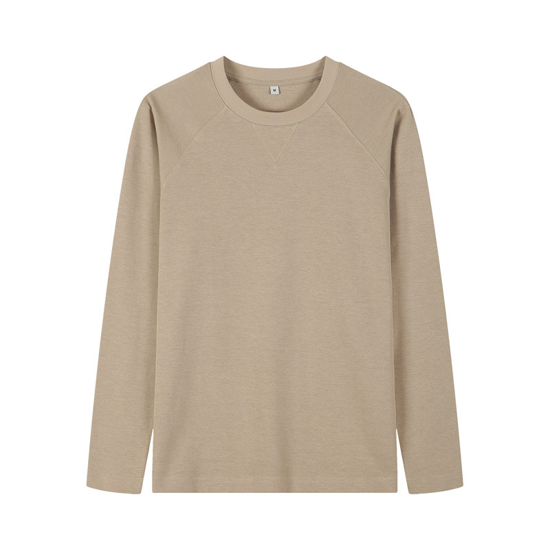 Men's Khaki Crew Neck Long Sleeve Cotton Sweatshirt Plain Khaki Sweatshirt