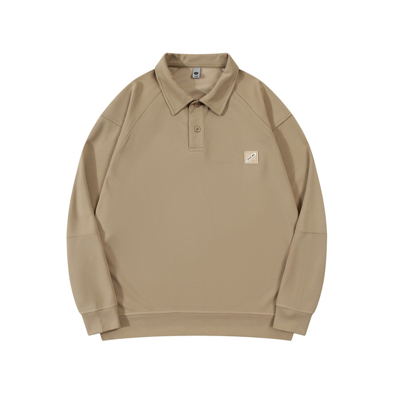 Men's Khaki Long Sleeve Polo Shirt Autumn Winter Polo Shirt Casual Style 