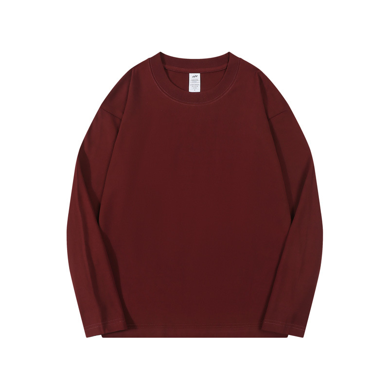 Men's Pure Cotton Burgundy Crew Neck Sweatshirt Autumn Plain Sweatshirt
