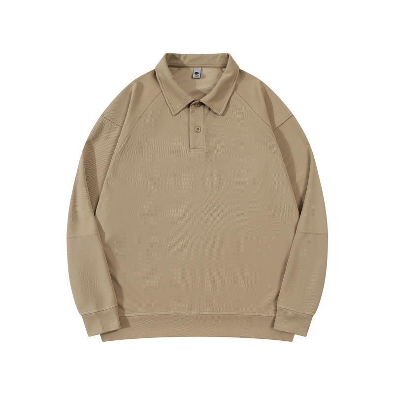 Men's Khaki Long Sleeve Polo Shirt Autumn Winter Plain Polo Shirt Casual Style 