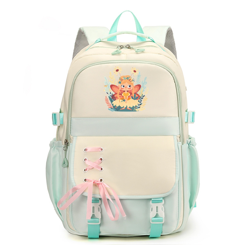 Fairy Nylon School Backpack for Girls Flower Fairy Waterproof Multiple Pockets Gift for Kids