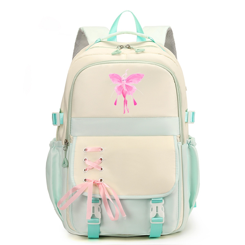 Pink Fairy Nylon School Backpack for Girls Cute Pink Fairy Waterproof Multiple Pockets Gift for Kids
