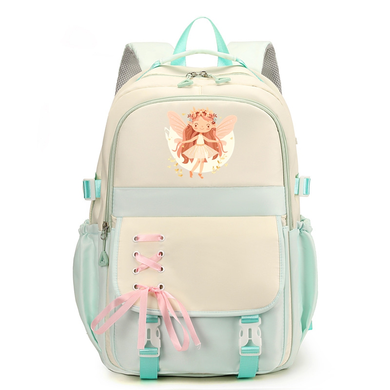 Fairy Nylon School Backpack for Girls Orange Fairy Waterproof Multiple Pockets Gift for Kids