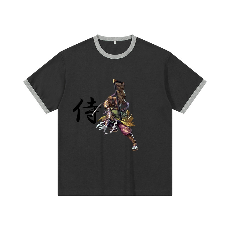 Samurai Cotton Crew Neck T Shirt Drop Shoulder T Shirt with Neckline Casual T Shirt